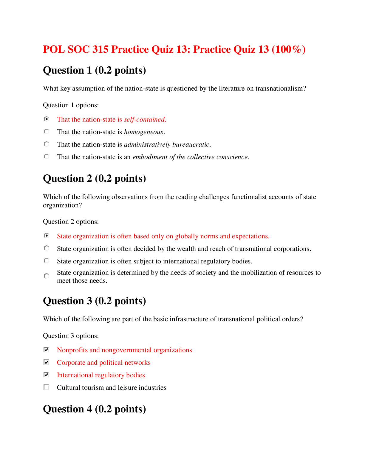 POL SOC 315 Practice Quiz 13: Practice Quiz 13 (100%) (University of Arizona)
